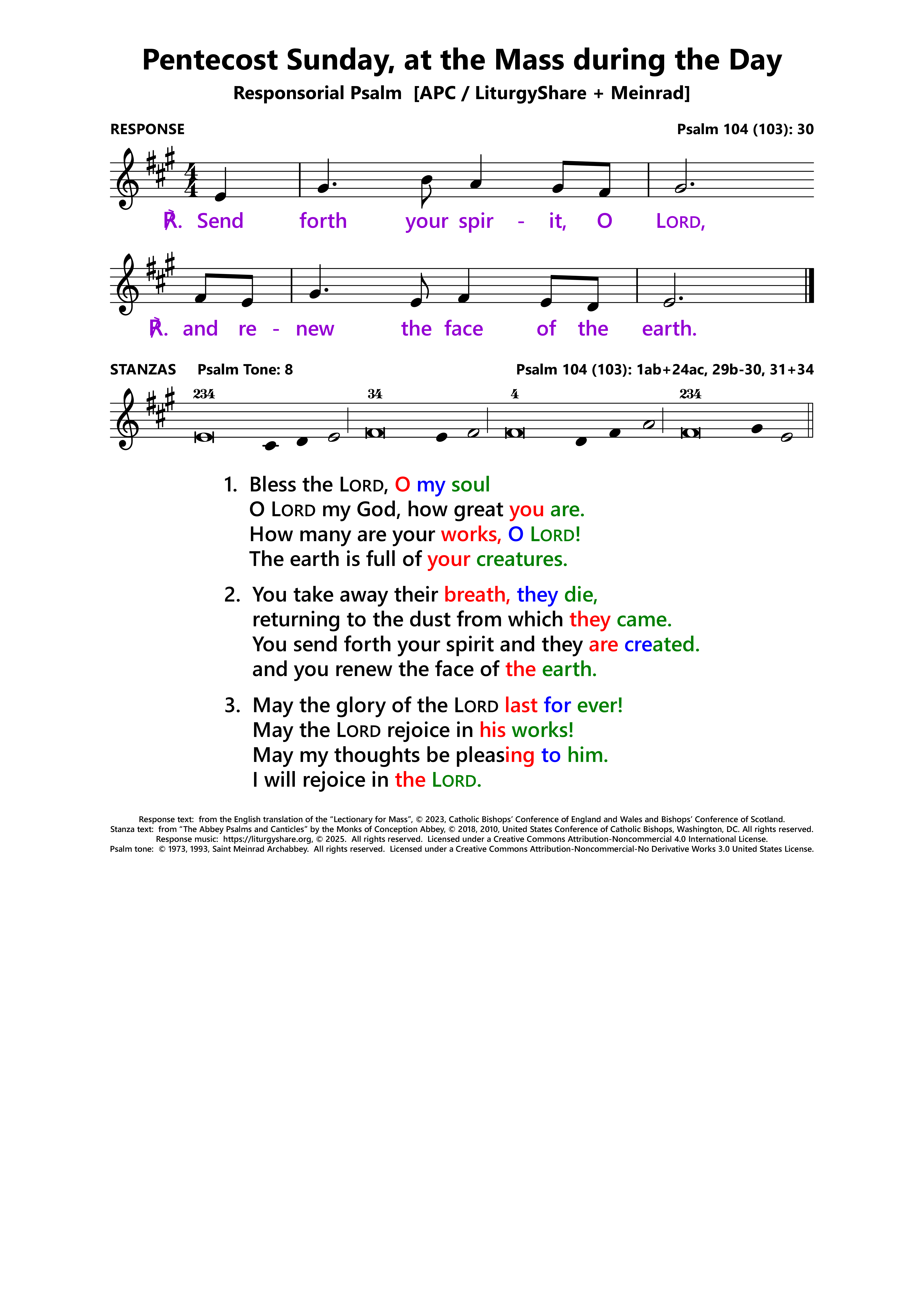 Pentecost Sunday, at the Mass during the Day: Responsorial Psalm